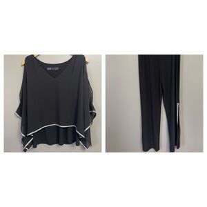 Leslie Fay Womens Medium top small pants rhinestones Black holiday party set